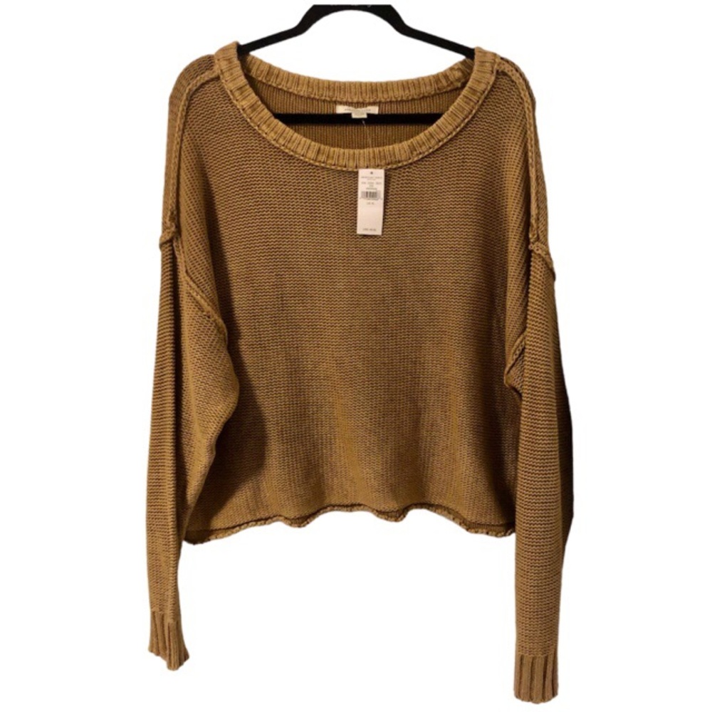 NWT American Eagle Brown Long Sleeved, Cropped Sweater, 100% Cotton